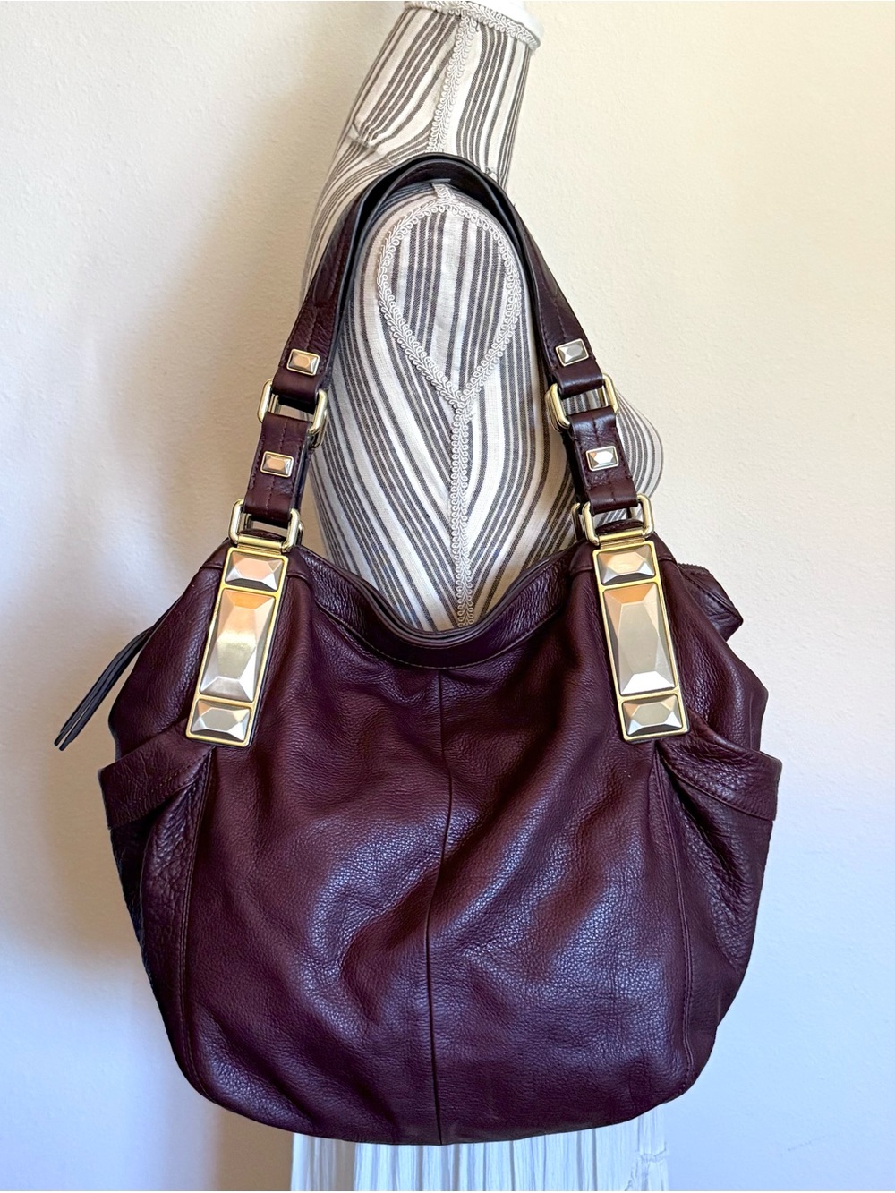 Vintage Y2K B. Makowsky Oxblood Genuine Leather Hobo Bag Gold Hardware